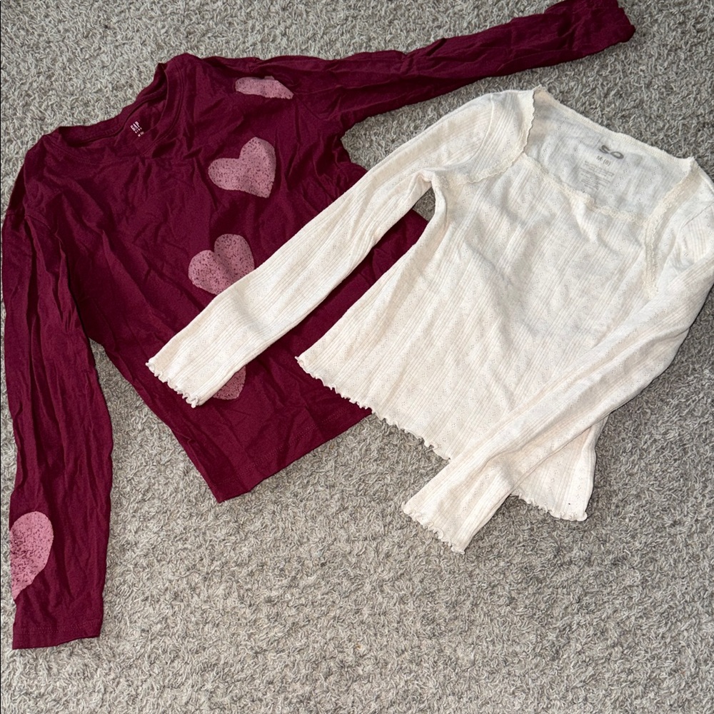 GAP Kids Long Sleeve Tees - Burgundy and Cream